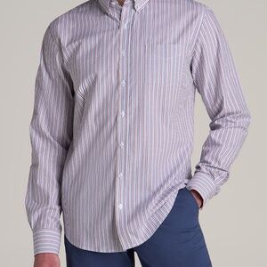 American Tall Soft-Wash Button-Up Shirt for Tall Men in Red and Blue Multi Strip